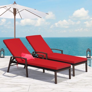 2 Piece Set: Patio Rattan Chaise Lounge Chairs